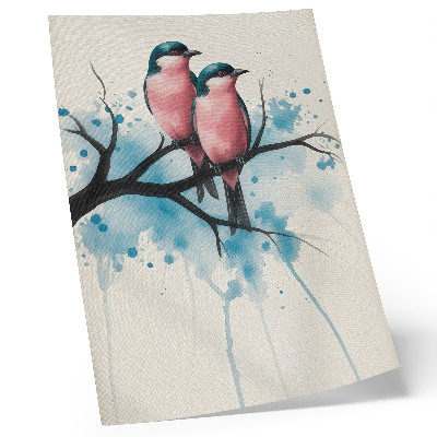 Lámina artística de alta calidad Una pareja de pájaros en una rama con un fondo abstracto.