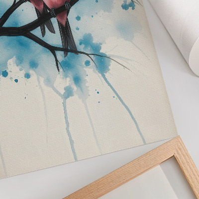 Lámina artística de alta calidad Una pareja de pájaros en una rama con un fondo abstracto.