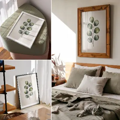 Lienzo decorativo moderno con una rama de hojas verdes