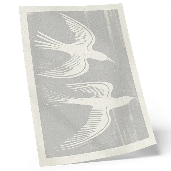 Lámina artística de alta calidad de pájaros sobre fondo gris con diseño armónico y simple