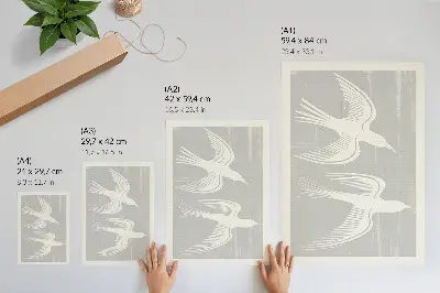 Lámina artística de alta calidad de pájaros sobre fondo gris con diseño armónico y simple