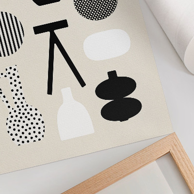 Póster con colores saturados Patrones geométricos en blanco y negro sobre un fondo beige