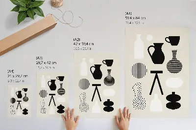 Póster de patrones geométricos con motivos en blanco y negro sobre fondo beige y colores saturados