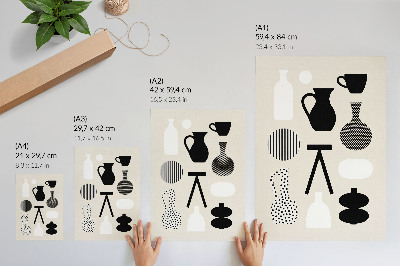 Póster con colores saturados Patrones geométricos en blanco y negro sobre un fondo beige