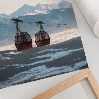 Lienzo decorativo moderno paisaje de montañas invernales con teleférico