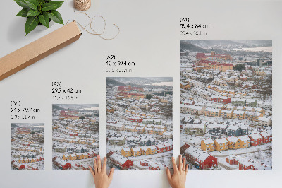 Lámina artística de alta calidad Casas coloridas, arquitectura paisajística invernal
