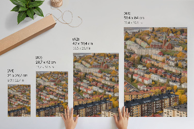 Póster con colores saturados Edificios coloridos en calles sinuosas