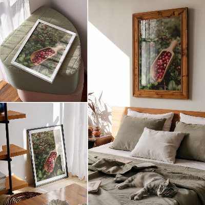 Lienzo decorativo moderno Colores vibrantes de hojas y frutos en una pala de madera