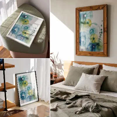 Lámina artística de alta calidad diseño abstracto moderno con manchas azules y verdes