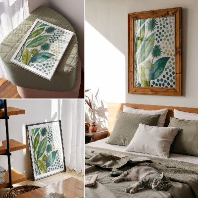 Póster con colores saturados Hojas verdes salpican la naturaleza frescura boho
