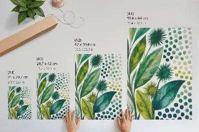 Póster con hojas verdes y diseño natural de estilo boho con colores saturados