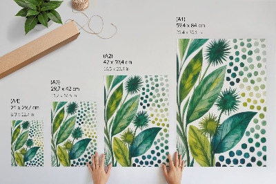Póster con colores saturados Hojas verdes salpican la naturaleza frescura boho
