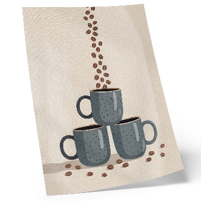 Póster Tazas grises y un fondo color crema con granos de café.