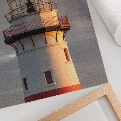 Lámina artística Faro rojo al atardecer en calidad premium con diseño tranquilo