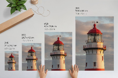 Lámina artística Faro rojo al atardecer en calidad premium con diseño tranquilo