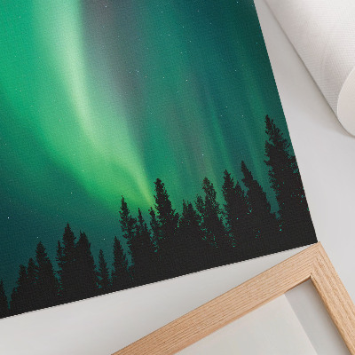 Lienzo decorativo moderno Aurora, árboles verdes, noche, naturaleza mágica