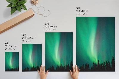 Lienzo decorativo moderno Aurora, árboles verdes, noche, naturaleza mágica
