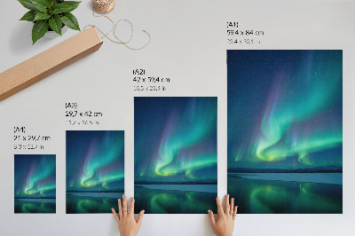 Lámina artística de alta calidad Las auroras boreales con el hermoso paisaje nocturno de fondo.