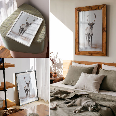Lienzo decorativo moderno Renos en un paisaje invernal, tonos cálidos, moderno