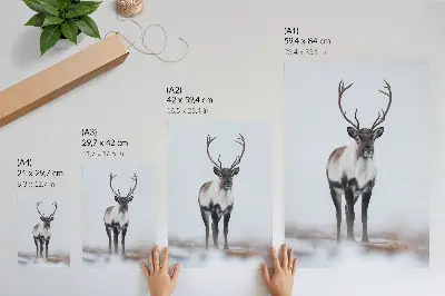 Lienzo decorativo moderno con diseño de renos en paisaje invernal y tonos cálidos
