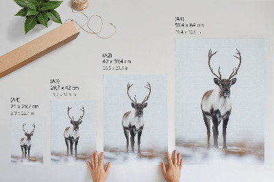 Lienzo decorativo moderno Renos en un paisaje invernal, tonos cálidos, moderno