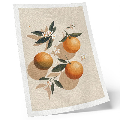 Lámina artística de alta calidad Naranjas jugosas, hojas verdes, flores blancas