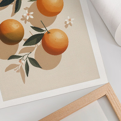 Lámina artística de alta calidad Naranjas jugosas, hojas verdes, flores blancas