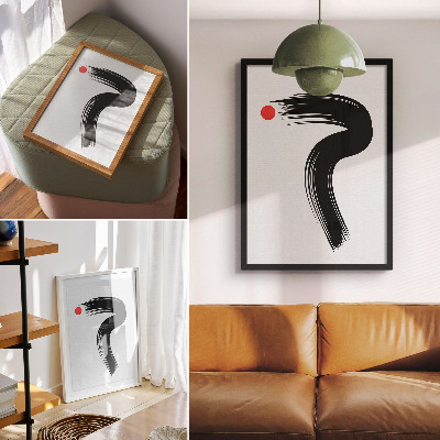 Lienzo decorativo moderno Círculo rojo pincelada negra