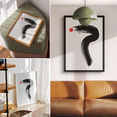 Lienzo decorativo moderno diseño de círculo rojo con pincelada negra