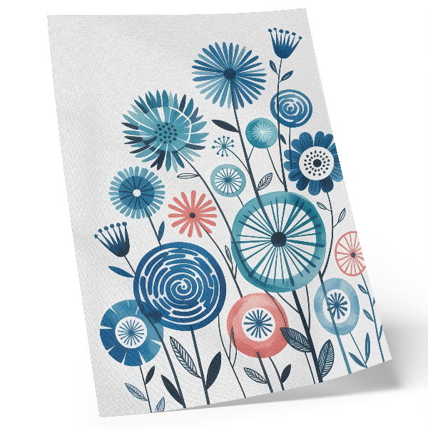 Póster con colores saturados Flores azules modernas sobre un fondo blanco