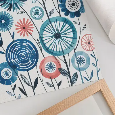 Póster de flores azules modernas con colores saturados sobre fondo blanco
