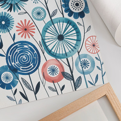 Póster con colores saturados Flores azules modernas sobre un fondo blanco