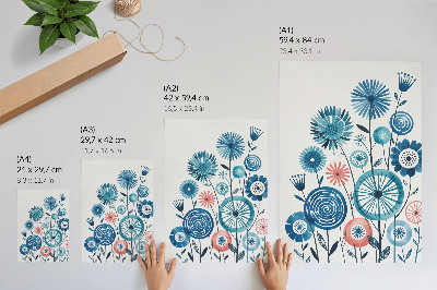 Póster con colores saturados Flores azules modernas sobre un fondo blanco