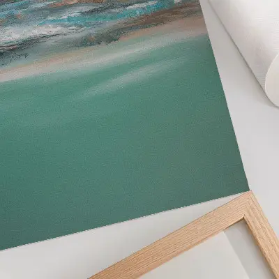 Lienzo decorativo moderno con diseño abstracto en tonos crema y azul verdoso