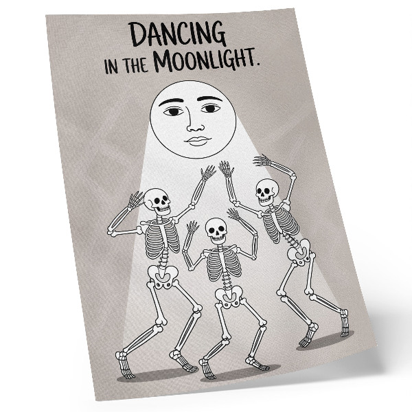 Póster Esqueletos en blanco y negro sobre un fondo lunar beige