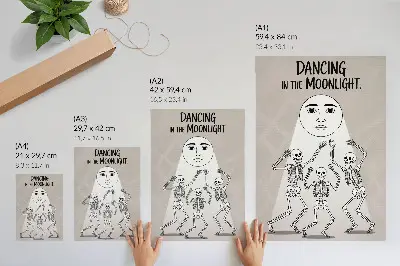 Póster esqueletos en blanco y negro sobre fondo lunar beige