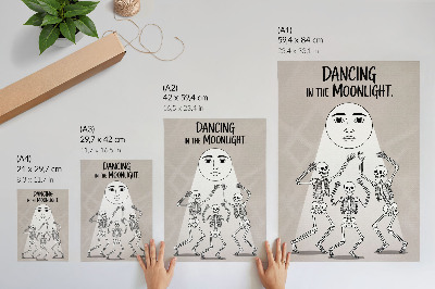 Póster Esqueletos en blanco y negro sobre un fondo lunar beige