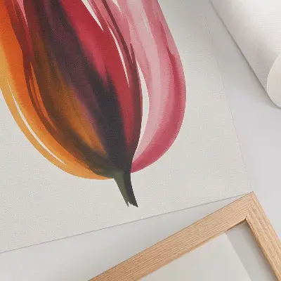 Lienzo decorativo moderno con diseño de flor abstracta en tonos rojos, rosas y naranjas