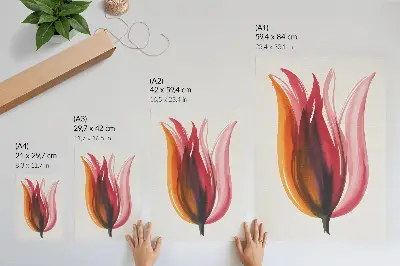 Lienzo decorativo moderno con diseño de flor abstracta en tonos rojos, rosas y naranjas