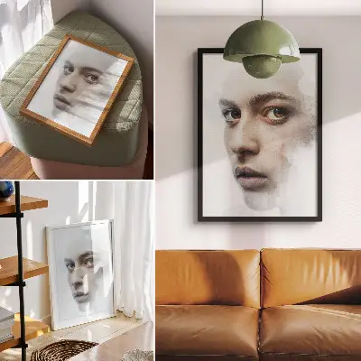 Póster un rostro delicado con una atmósfera misteriosa y un juego sutil