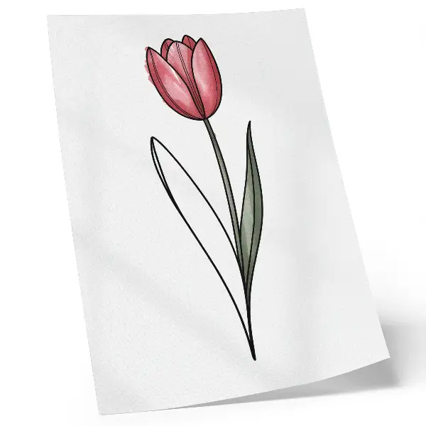 Póster de tulipán rosa con contorno sencillo y colores saturados de gran ligereza