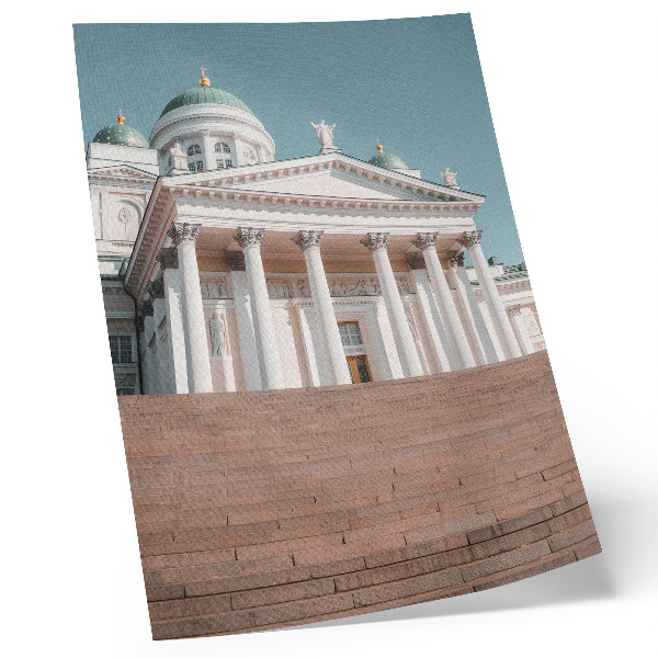 Póster de edificio con columnas y elegantes detalles arquitectónicos