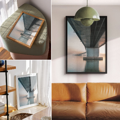 Lámina artística de alta calidad Puente sobre el agua, elegancia minimalista, modernidad.
