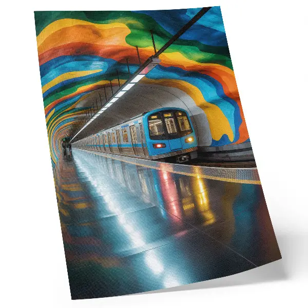 Lienzo decorativo moderno con diseño de colores vibrantes del arcoíris en el techo del metro