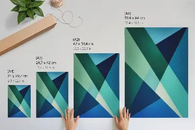 Lámina artística de alta calidad con diseño de triángulos en tonos verdes y azules de intensidad variable