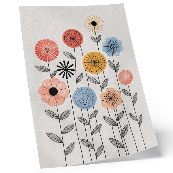 Lámina artística de alta calidad Flores coloridas sobre fondo blanco al estilo retro.