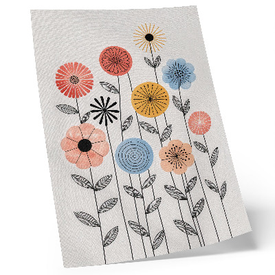 Lámina artística de alta calidad Flores coloridas sobre fondo blanco al estilo retro.