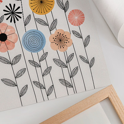 Lámina artística de alta calidad Flores coloridas sobre fondo blanco al estilo retro.