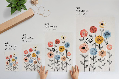 Lámina artística de alta calidad Flores coloridas sobre fondo blanco al estilo retro.