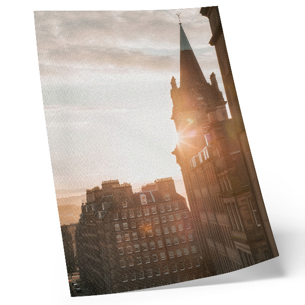 Póster Arquitectura, tonos cálidos, puesta de sol.